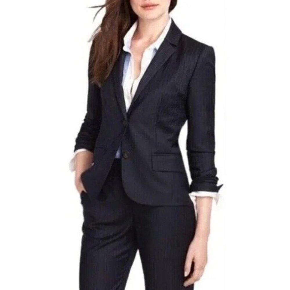 J. Crew Super 120s Wool Navy Pinstripe Blazer